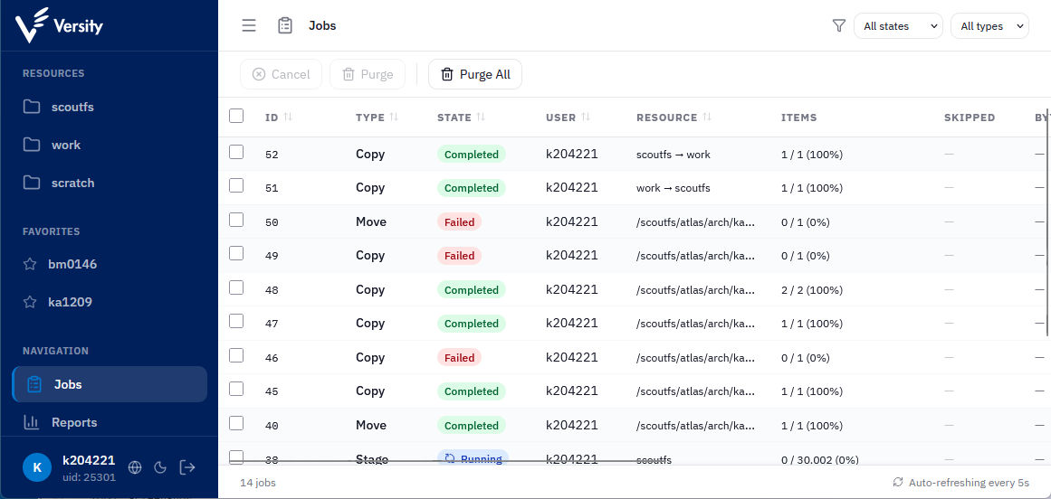 ATLAS WebGUI jobs view