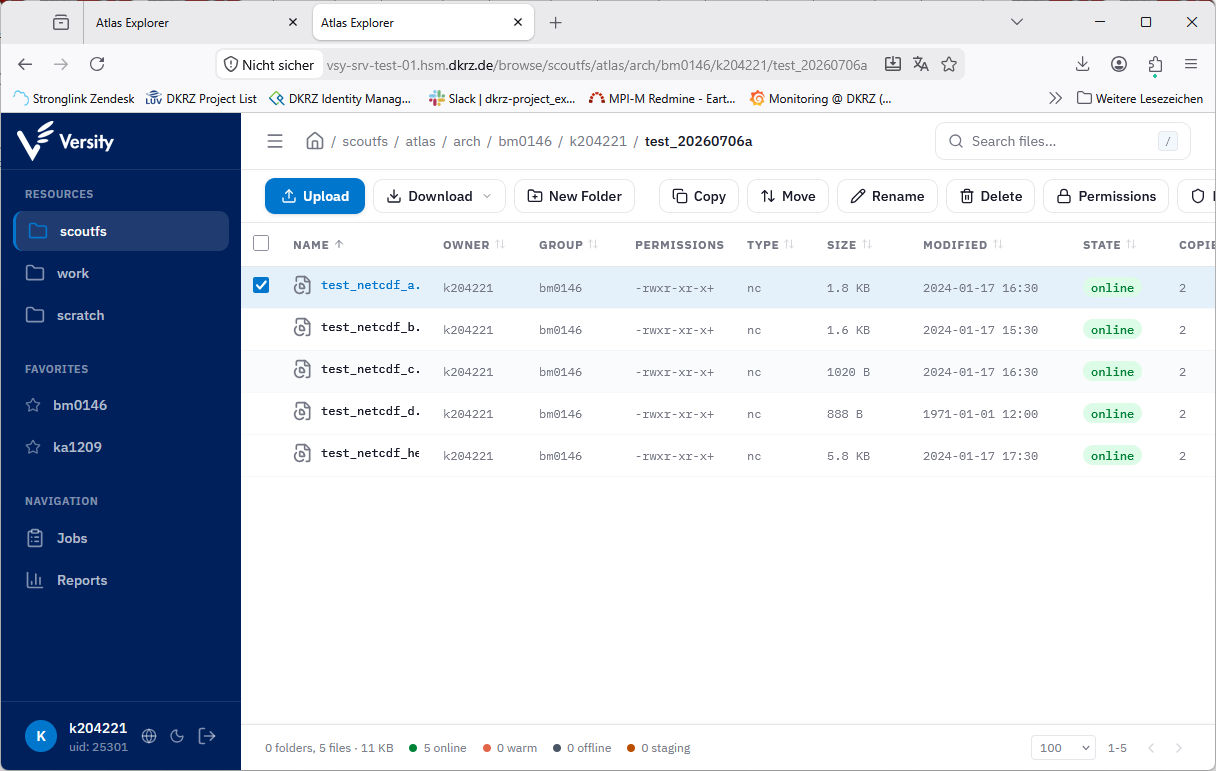 ATLAS WebGUI: click on a filename to view metadata