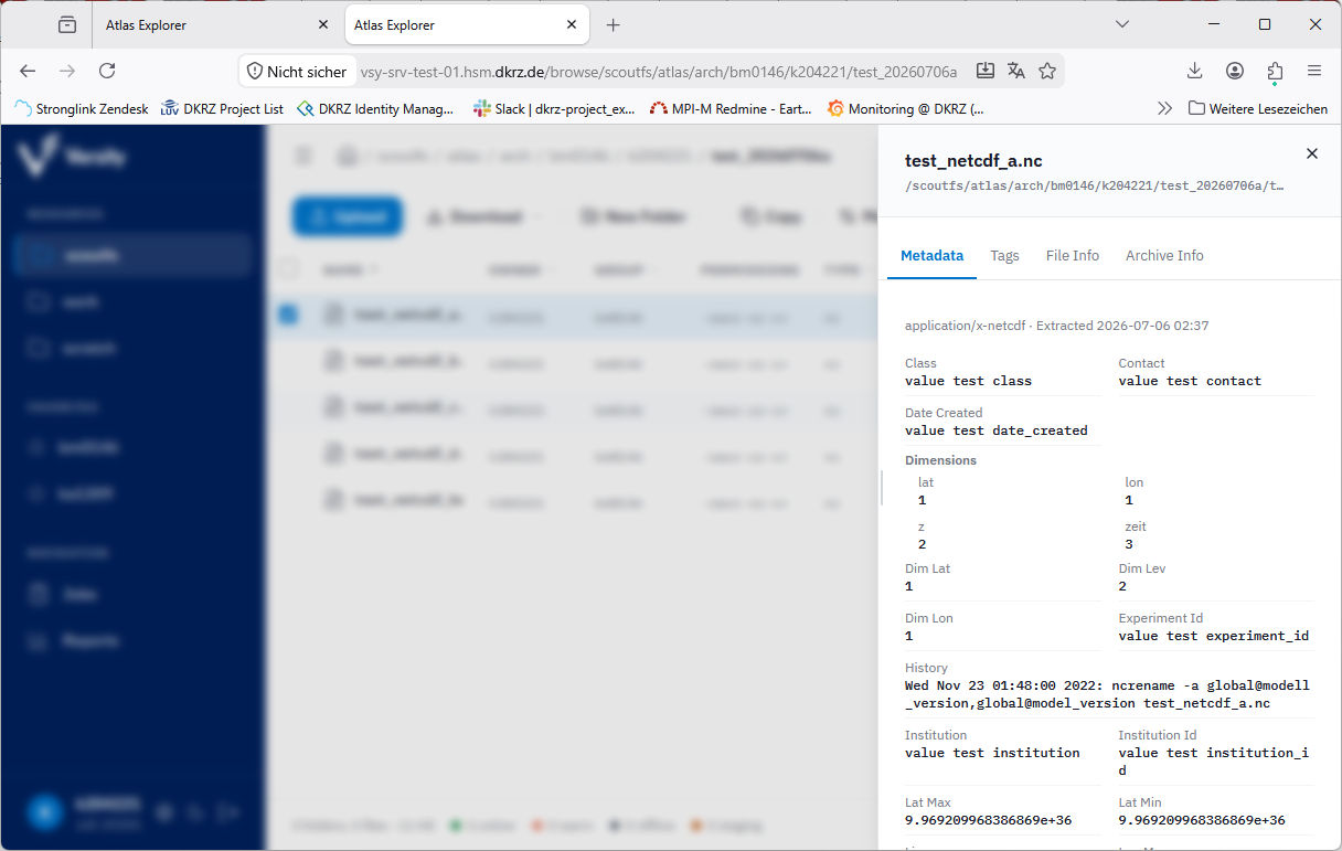 ATLAS WebGUI: metadata view