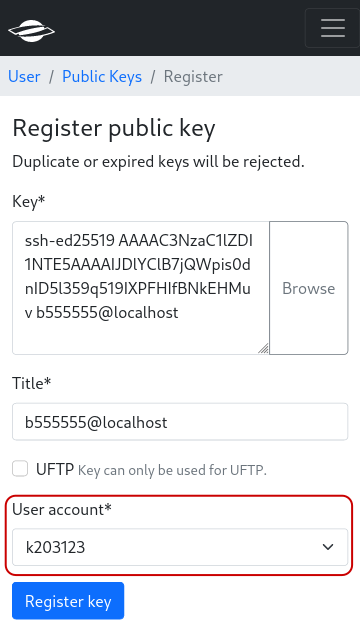 users with access to a shared account can select the destination user for public keys