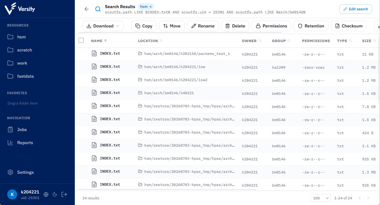 ATLAS WebGUI: run search and obtain results