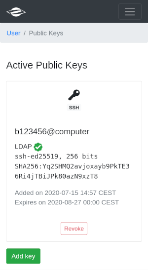 ready to use keys are indicated with a green icon