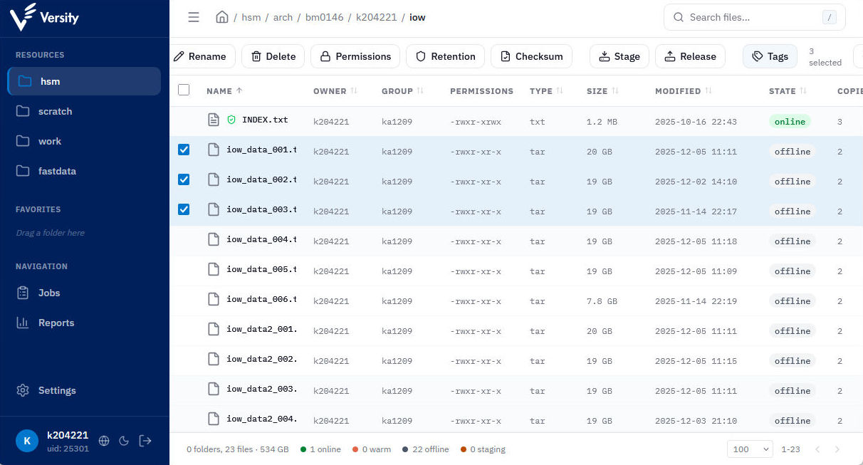 ATLAS WebGUI: select multiple files