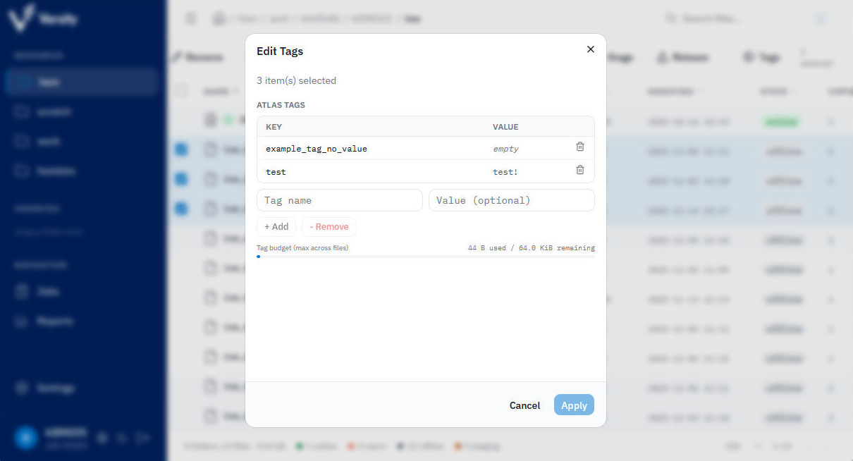 ATLAS WebGUI: view to edit tags