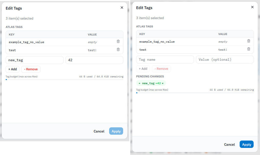 ATLAS WebGUI: insert a new tag